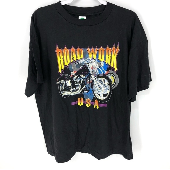 Vintage Other - Vintage Single Stitch Motorcycle Road Work USA Graphic Tee Shirt 100% Cotton XL